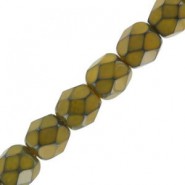 Abalorios facetadas cristal Checo Fire Polished 4mm - Snake color Jet olive green